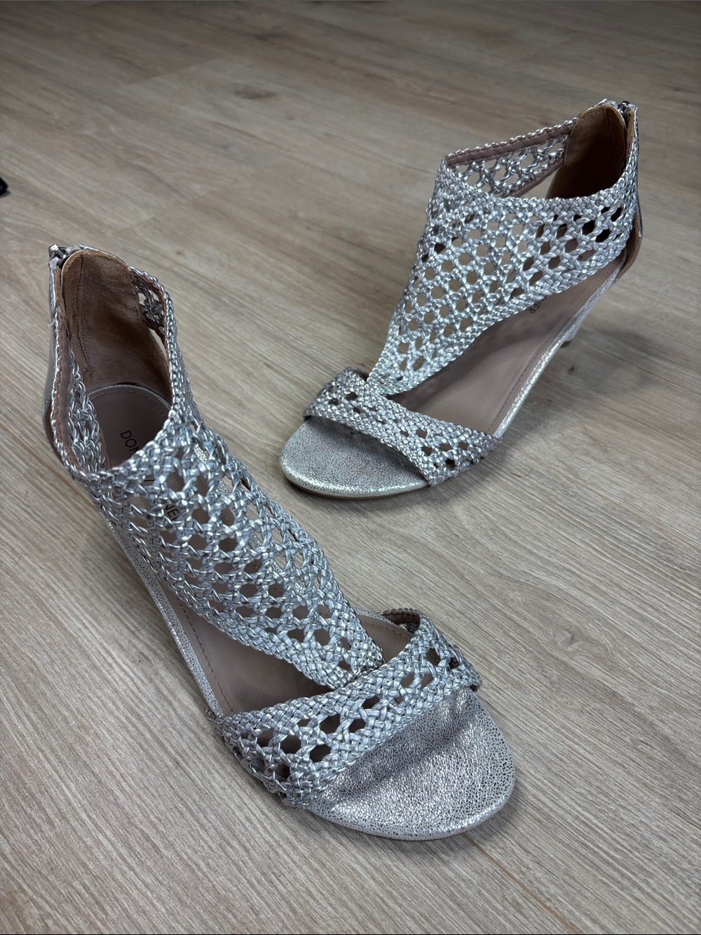Donald J. Pliner Silver Woven Sandals with Heel
